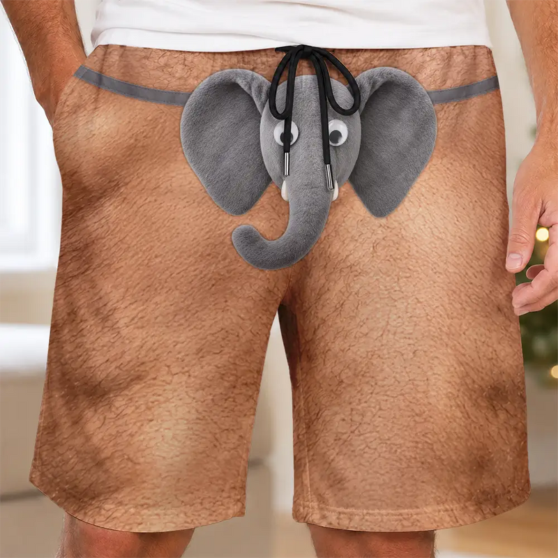 Christmas,Humorous,Gift For Men,Gift For Yourself,Icon - Funny Elephant Thongs Reindeer Briefs For Husband Boyfriend - Personalized Casual Shorts