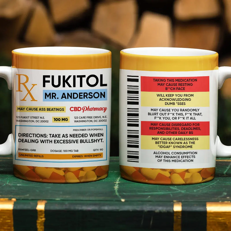 Gift For Women, Gift For Men, Gifts For Colleagues, Funny, Top Market - Funny Fukitol Rx Prescription - Personalized White Edge-to-Edge Mug