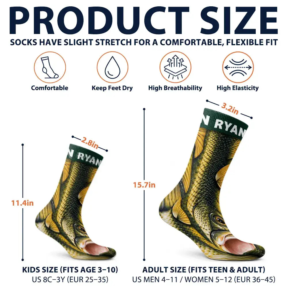 Fishing,Gift For Men,Gift For Yourself,Gifts For Him,Humorous,Icon - Funny Gag Gift For Fisherman Husband Son - Personalized Fish Illusion Socks