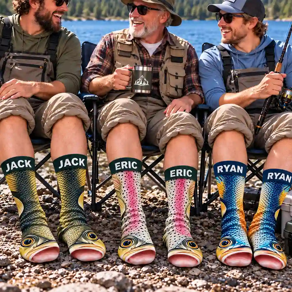 Funny Gag Gift For Fisherman Husband Son - Personalized Fish Illusion Socks