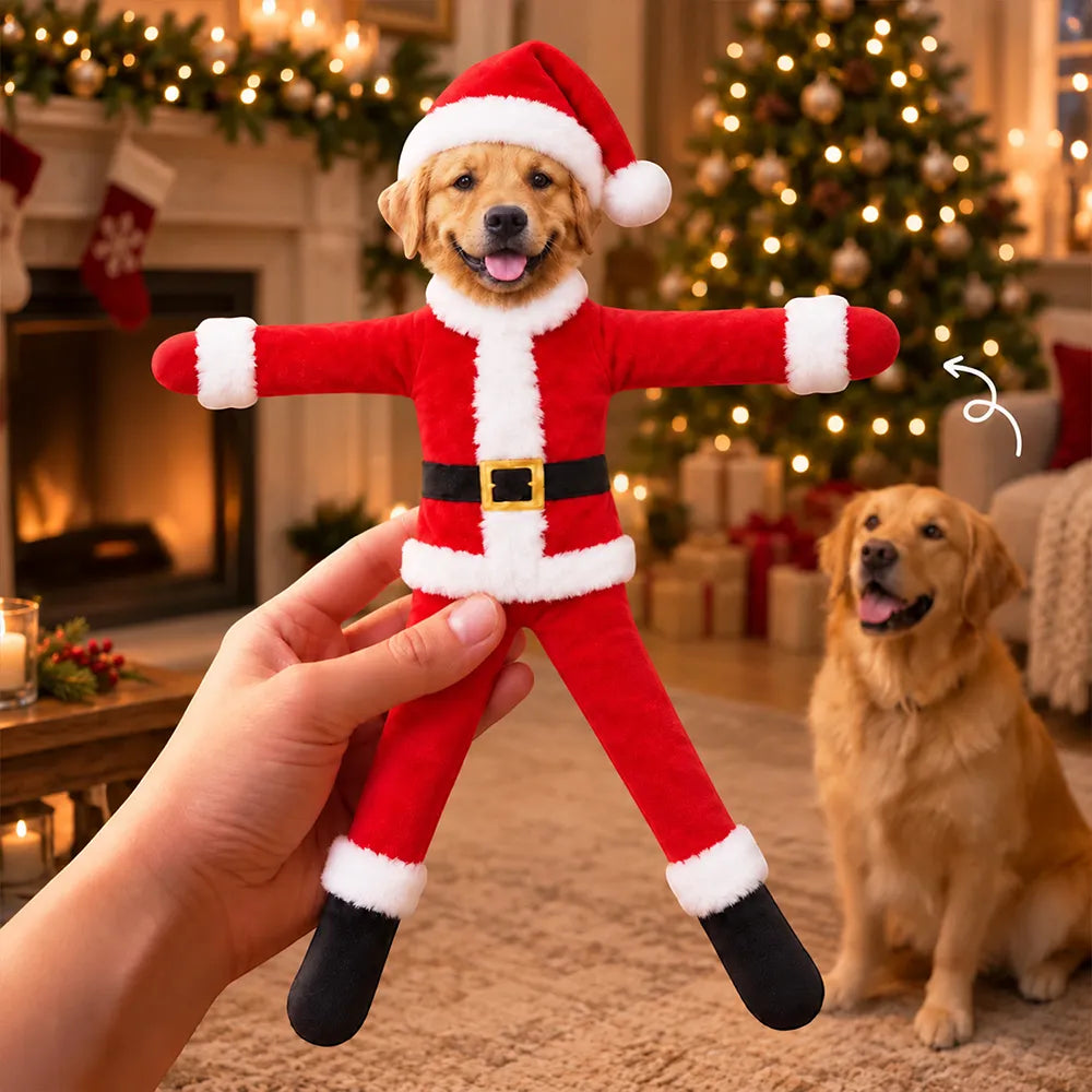 Art Design,Christmas,Custom Photo,Dog Lovers,Humorous,Pet Lovers,Photo - Christmas Pet Poseable Body Doll,Top Market - Funny Gift For Dog Mom, Dad, Cat Lover - Personalized Christmas Pet Costume Santa Gingerbread Elf Poseable Plush Doll