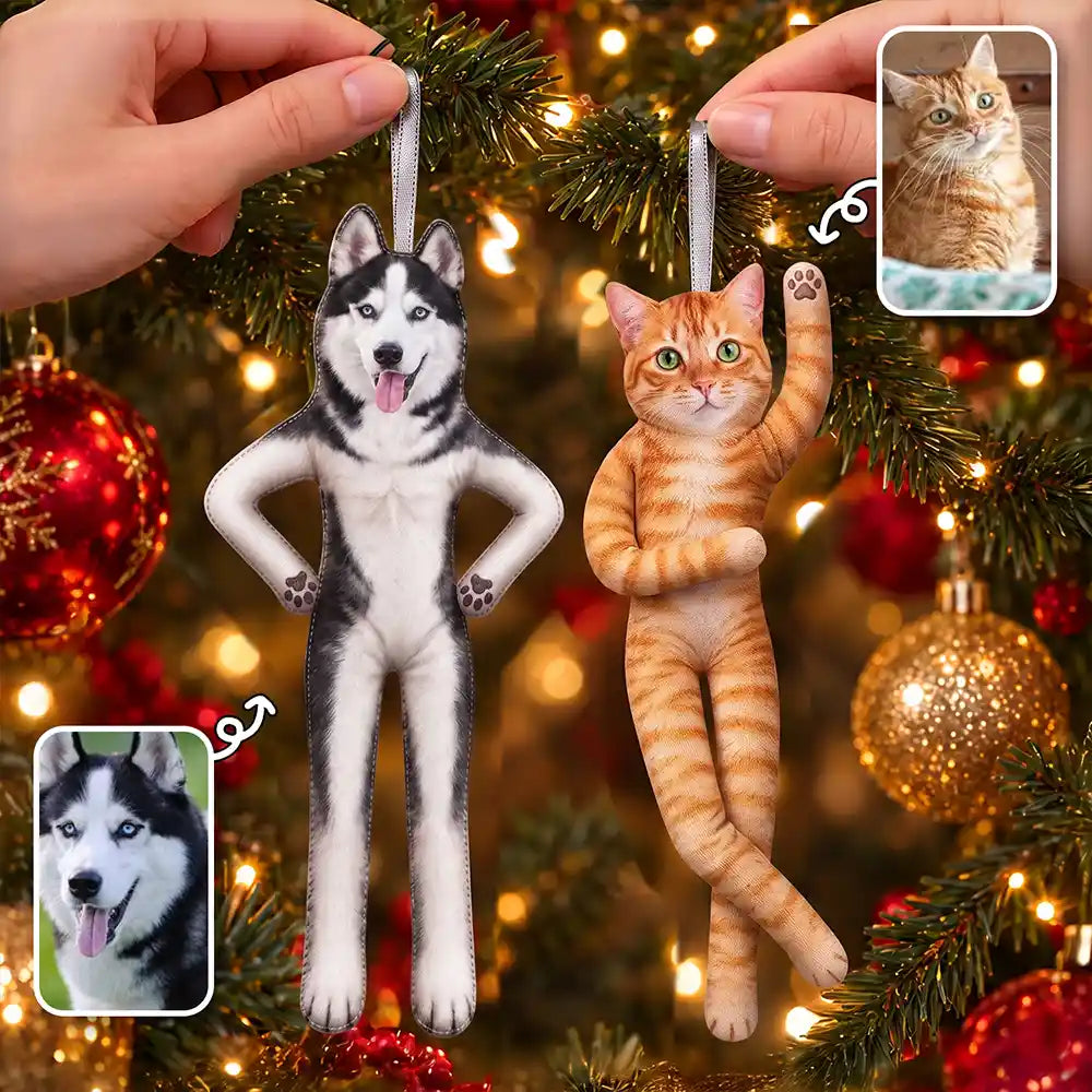 Art Design,Christmas,Custom Photo,Humorous,Pet Lovers,Photo - Poseable Body Doll  - Funny Gift For Dog Mom, Dad, Cat Lover - Personalized Custom Photo Christmas Pet Squishy Toy Poseable Plush Doll Ornament