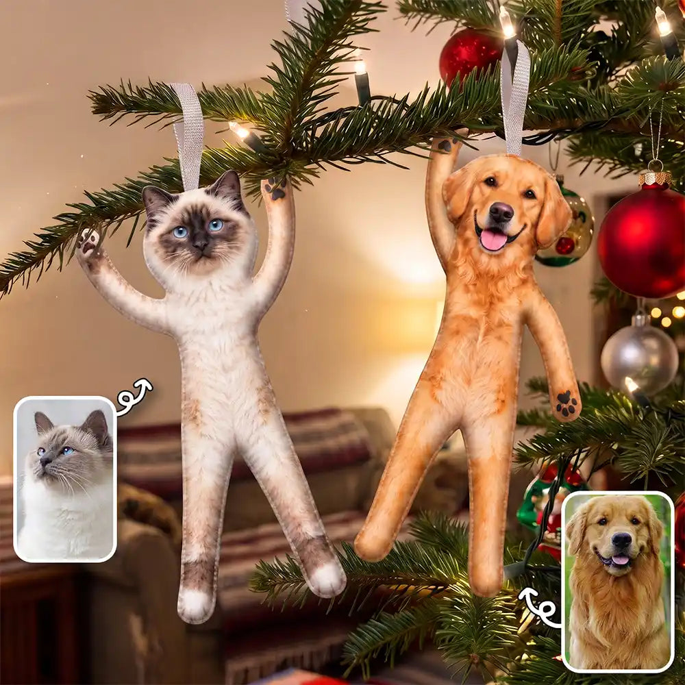 Art Design,Christmas,Custom Photo,Humorous,Pet Lovers,Photo - Poseable Body Doll  - Funny Gift For Dog Mom, Dad, Cat Lover - Personalized Custom Photo Christmas Pet Squishy Toy Poseable Plush Doll Ornament