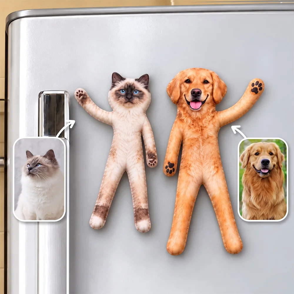 Funny Gift For Dog Mom, Dad, Cat Lover - Personalized Custom Photo Pet Squishy Toy Poseable Plush Doll Magnet