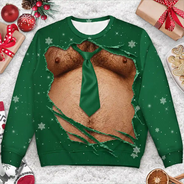 Christmas,Gift For Men,Gift For Yourself,Gifts For Him,Humorous,Icon - Christmas Gift For Husband Dad Grandpa - Personalized Funny Hairy Belly Abs Body Unisex Ugly Sweater