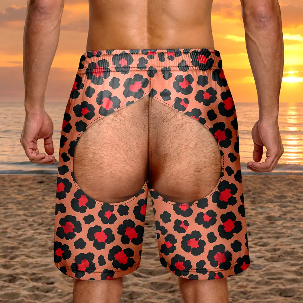 Gift For Brother,Gift For Cousin,Humorous,Gift For Sibling,Beach,Summer,Icon - Funny Hairy Man Swim Trunks - Personalized Unisex Beach Shorts