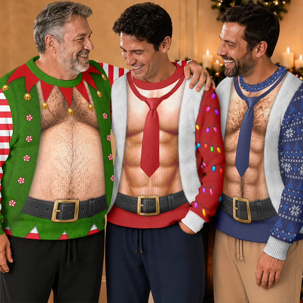 Christmas,Humorous,Gift For Men,Gift For Yourself,Icon - Funny Hairy Muscle Body Christmas Gift For Husband - Personalized Unisex Ugly Sweater