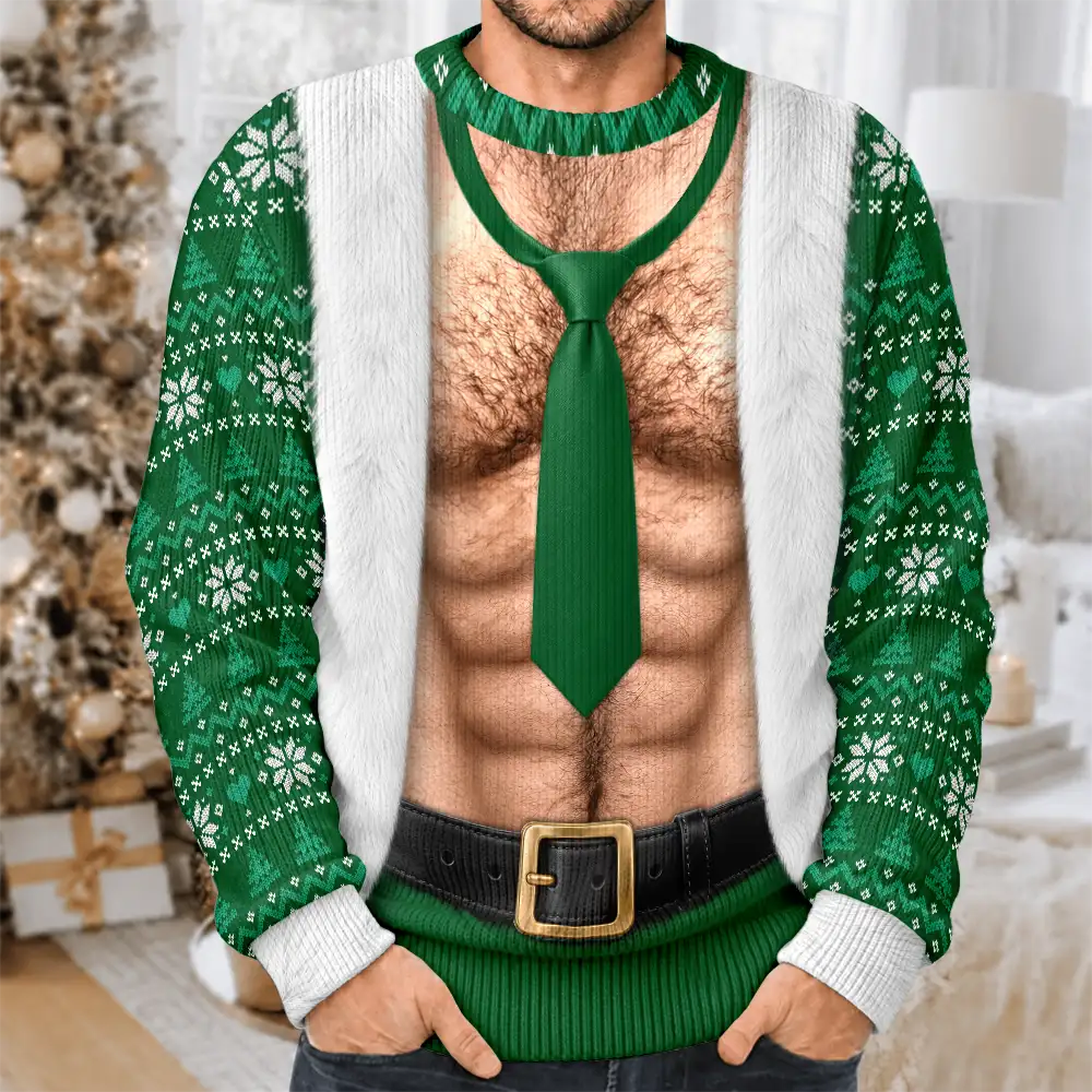Christmas,Humorous,Gift For Men,Gift For Yourself,Icon - Funny Hairy Muscle Body Christmas Gift For Husband - Personalized Unisex Ugly Sweater
