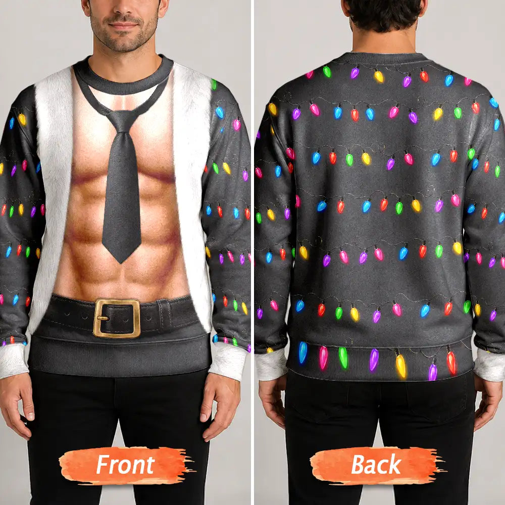 Christmas,Humorous,Gift For Men,Gift For Yourself,Icon - Funny Hairy Muscle Body Christmas Gift For Husband - Personalized Unisex Ugly Sweater
