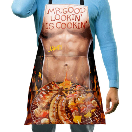 Funny Hot Muscle Man Mr. Good Looking Is Cooking Grilling - Personalized Apron