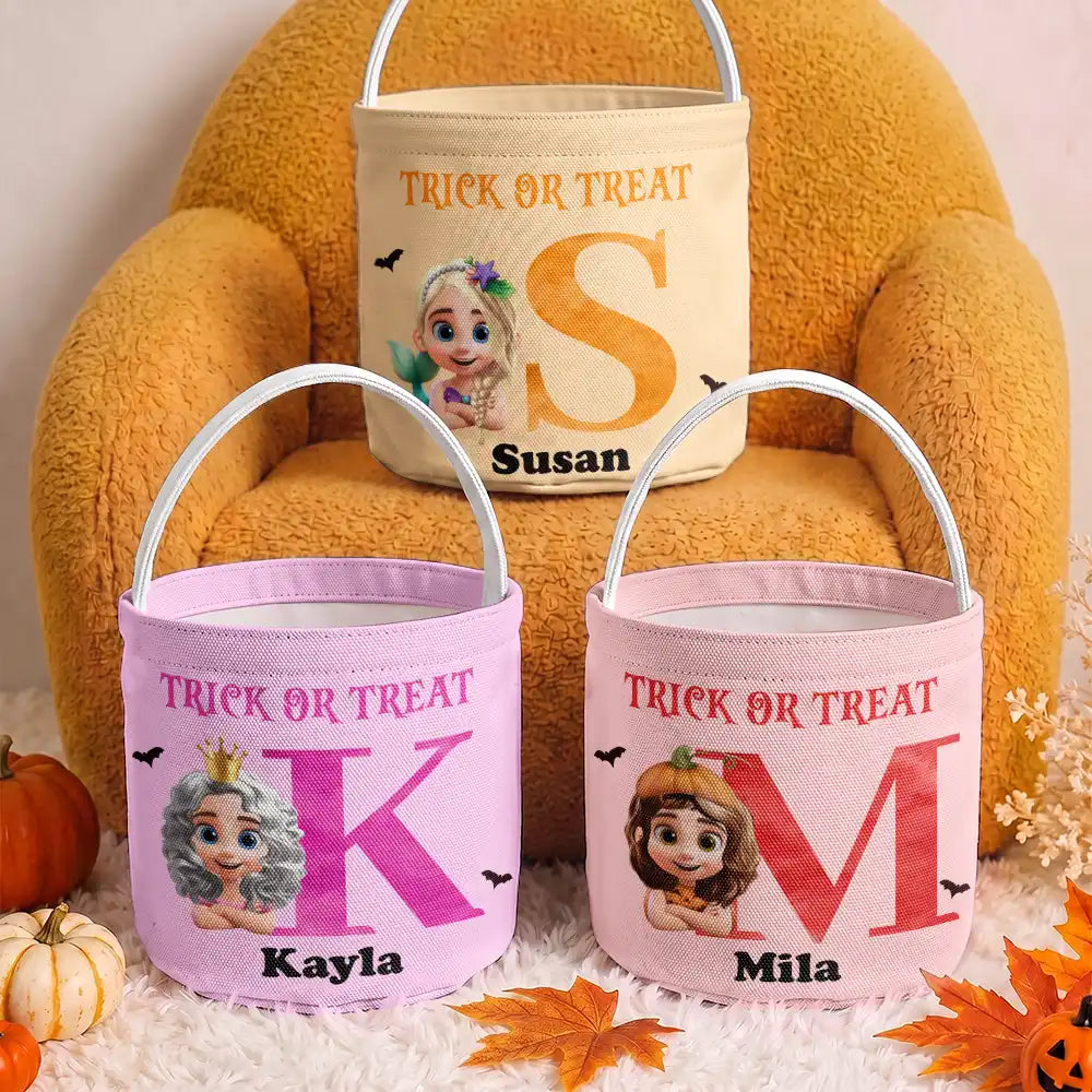 Adorable,Halloween,Gift For Kids,Vector - Funny Kid Costume Portrait With Name - Personalized Trick Or Treat Bag