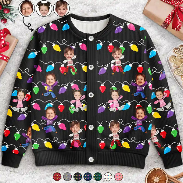 Gift For Mother,Gift For Grandma,Custom Photo,Funny - Custom Photo Funny Kids Christmas Light - Personalized Cardigan