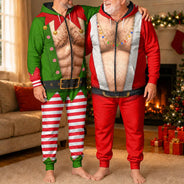 Christmas,Humorous,Gift For Men,Gift For Yourself,Icon - Funny Santa Abs Belly Body For Husband Dad Grandpa - Personalized Overall Onesie Hooded Jumpsuit