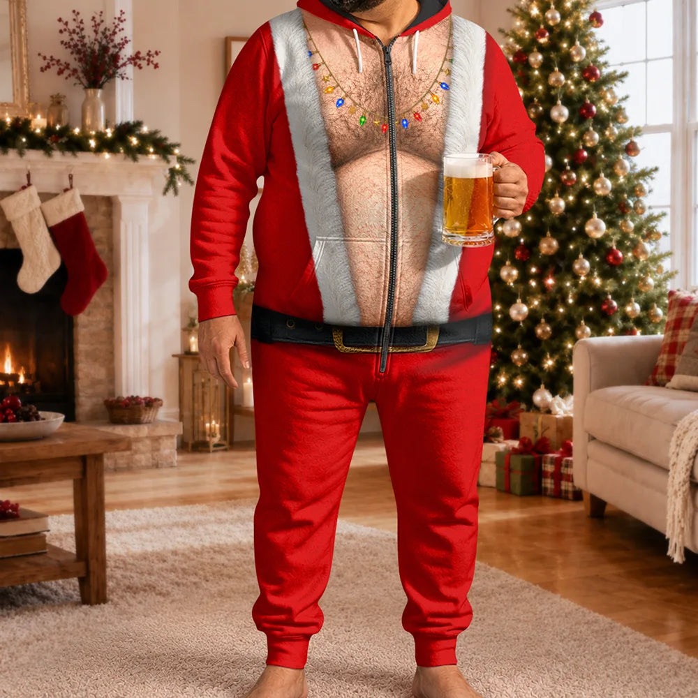 Christmas,Humorous,Gift For Men,Gift For Yourself,Icon - Funny Santa Abs Belly Body For Husband Dad Grandpa - Personalized Overall Onesie Hooded Jumpsuit