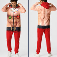 Christmas,Humorous,Gift For Men,Gift For Yourself,Icon - Funny Santa Abs Belly Body For Husband Dad Grandpa - Personalized Overall Onesie Hooded Jumpsuit