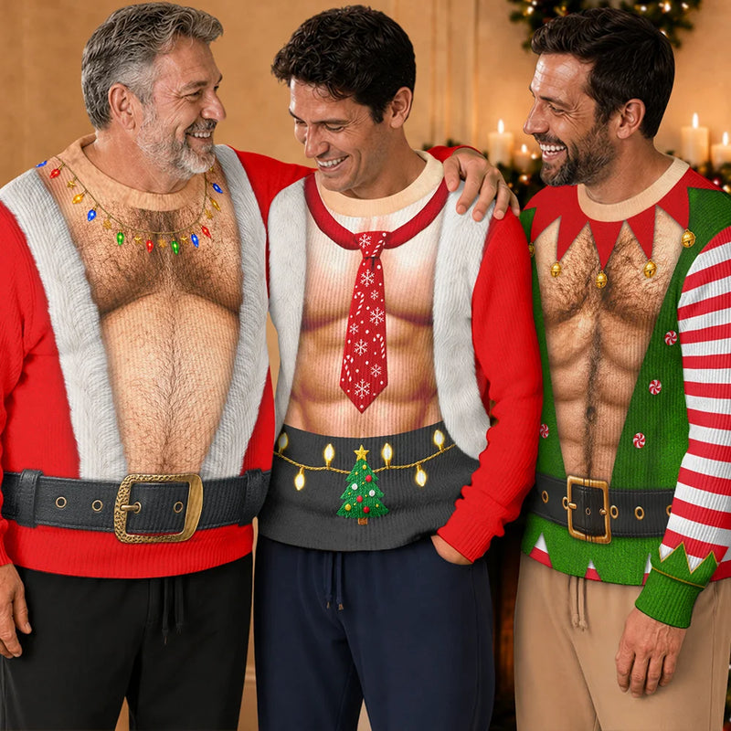 Top Market,Christmas,Humorous,Gift For Men,Gift For Yourself,Icon - Funny Santa Abs Belly Body For Husband Dad Grandpa - Personalized Unisex Ugly Sweater