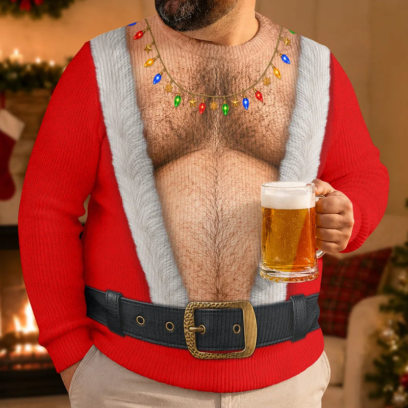 Top Market,Christmas,Humorous,Gift For Men,Gift For Yourself,Icon - Funny Santa Abs Belly Body For Husband Dad Grandpa - Personalized Unisex Ugly Sweater