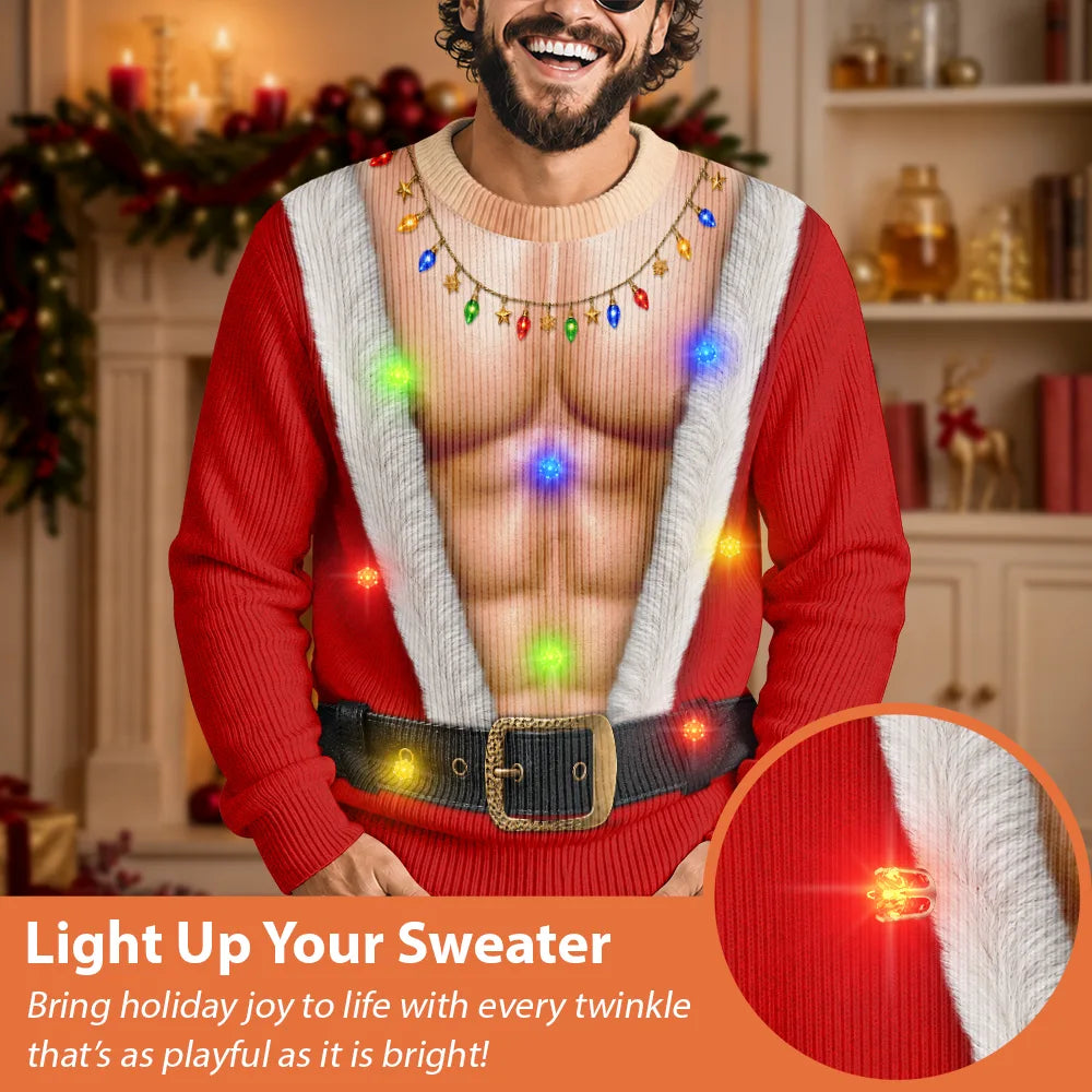 Top Market,Christmas,Humorous,Gift For Men,Gift For Yourself,Icon - Funny Santa Abs Belly Body For Husband Dad Grandpa - Personalized Unisex Ugly Sweater