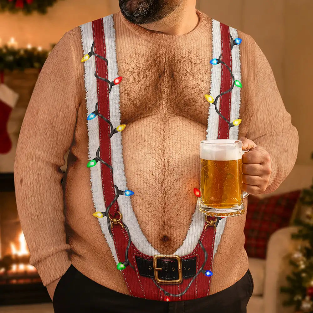 Christmas,Humorous,Gift For Men,Gift For Yourself,Icon - Funny Santa Hairy Body Gifts For Husband Dad Grandpa Brother - Personalized Unisex Ugly Sweater