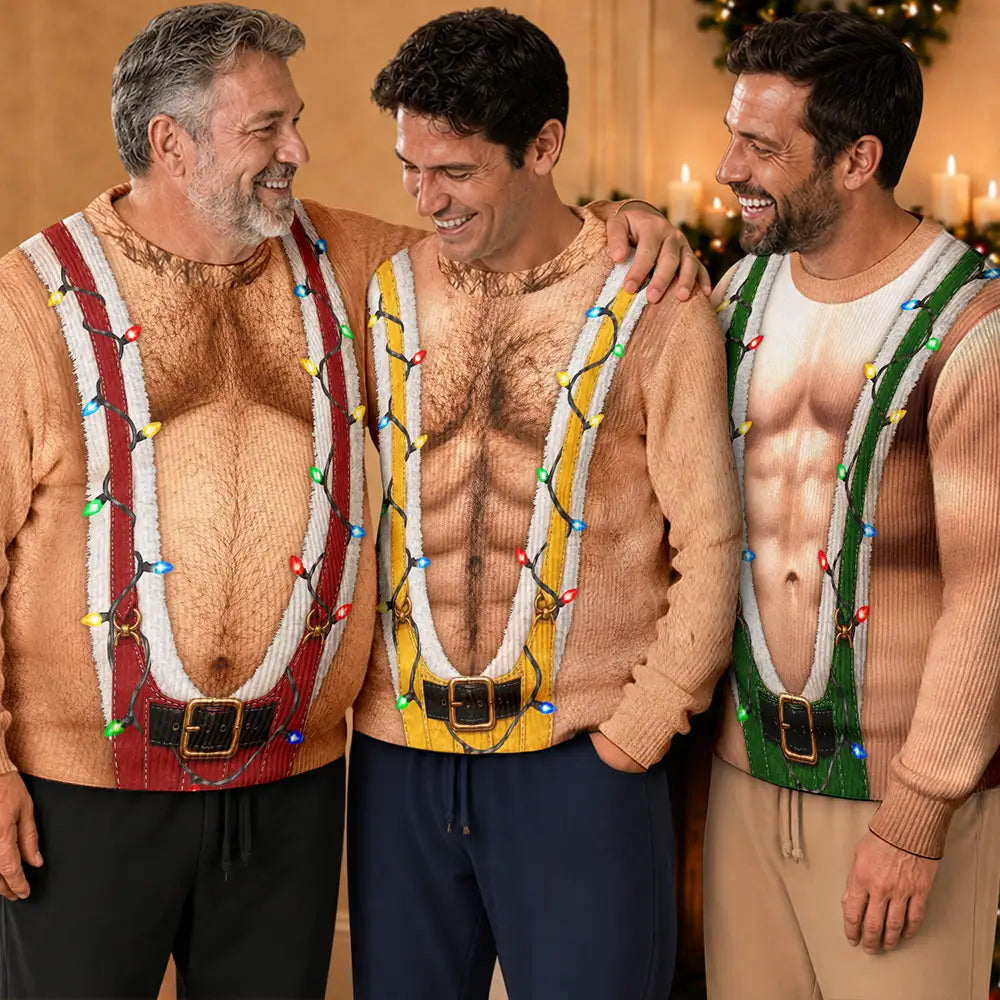 Christmas,Humorous,Gift For Men,Gift For Yourself,Icon - Funny Santa Hairy Body Gifts For Husband Dad Grandpa Brother - Personalized Unisex Ugly Sweater