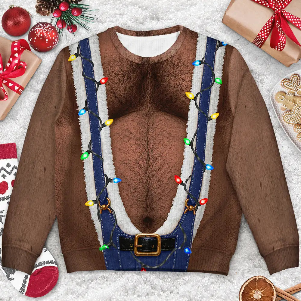 Christmas,Humorous,Gift For Men,Gift For Yourself,Icon - Funny Santa Hairy Body Gifts For Husband Dad Grandpa Brother - Personalized Unisex Ugly Sweater