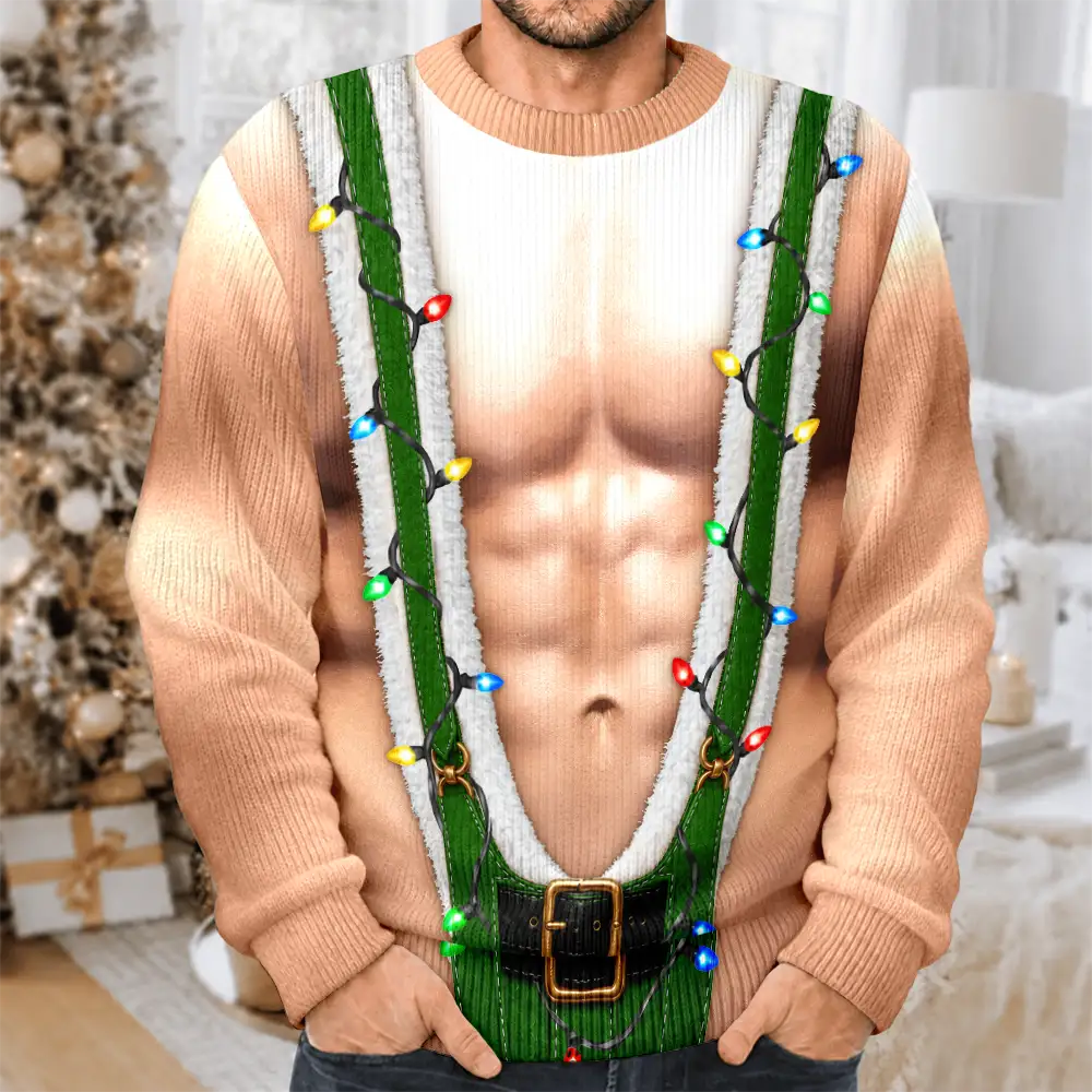 Christmas,Humorous,Gift For Men,Gift For Yourself,Icon - Funny Santa Hairy Body Gifts For Husband Dad Grandpa Brother - Personalized Unisex Ugly Sweater