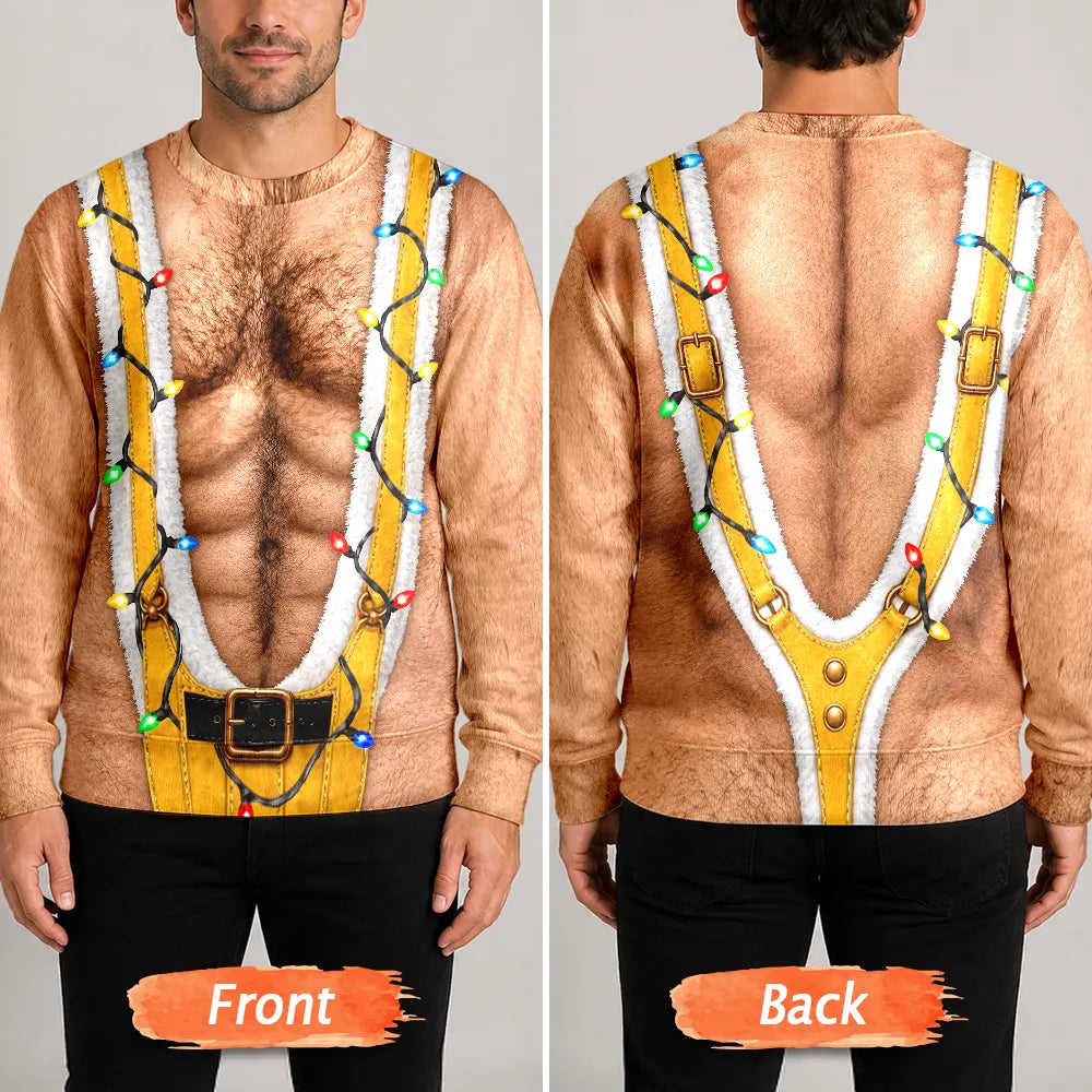 Christmas,Humorous,Gift For Men,Gift For Yourself,Icon - Funny Santa Hairy Body Gifts For Husband Dad Grandpa Brother - Personalized Unisex Ugly Sweater