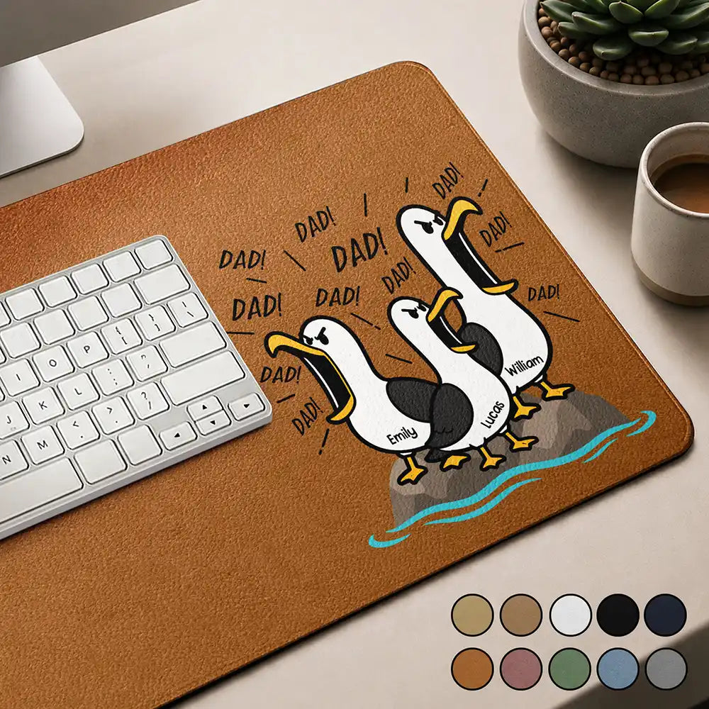 Funny Screaming Seagull - Personalized Leather Desk Mat