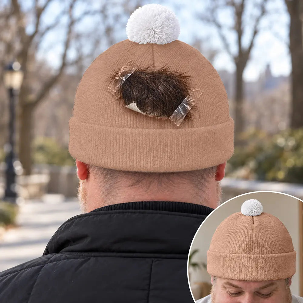 Funny Gag Gift For Him - Personalized Novelty Taped Toupee Bobble Beanie Hat