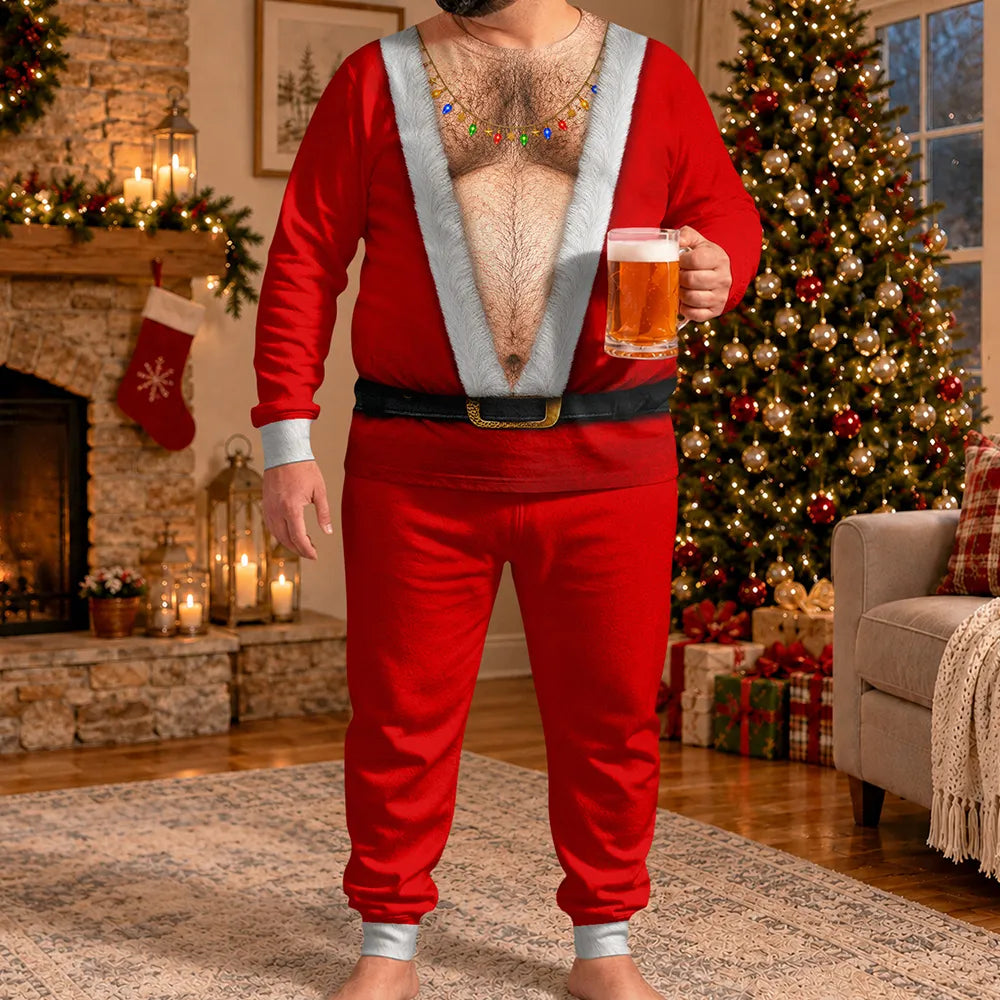 Christmas,Humorous,Gift For Men,Gift For Yourself,Icon - Funny Santa Abs Belly Body For Husband Dad Grandpa - Personalized Unisex Pajamas Set
