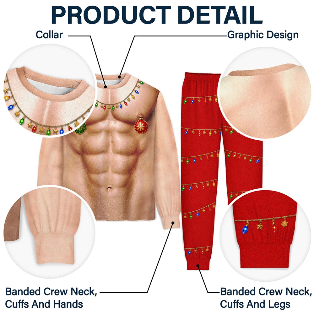 Christmas,Humorous,Gift For Men,Gift For Yourself,Icon - Funny Santa Abs Belly Body For Husband Dad Grandpa - Personalized Unisex Pajamas Set