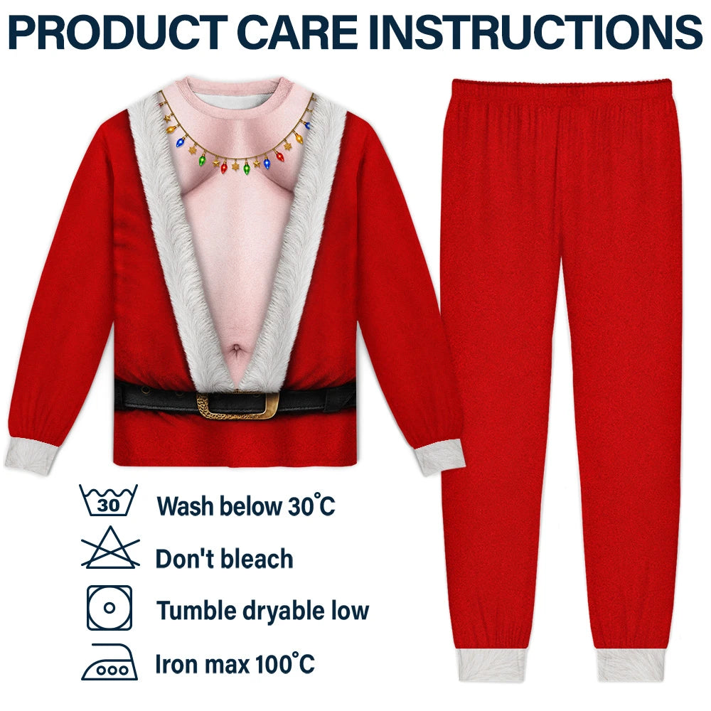 Christmas,Humorous,Gift For Men,Gift For Yourself,Icon - Funny Santa Abs Belly Body For Husband Dad Grandpa - Personalized Unisex Pajamas Set