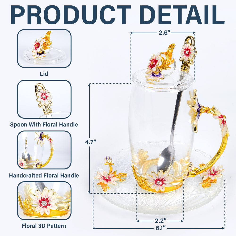 Flower Butterfly Monogram - Personalized Glass Flower Tea Cup