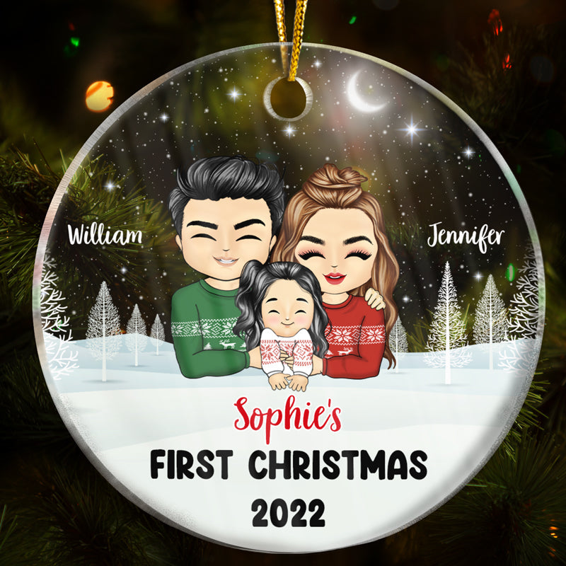 Baby First Christmas - Gift For Father And Mother - Personalized Custom Circle Acrylic Ornament