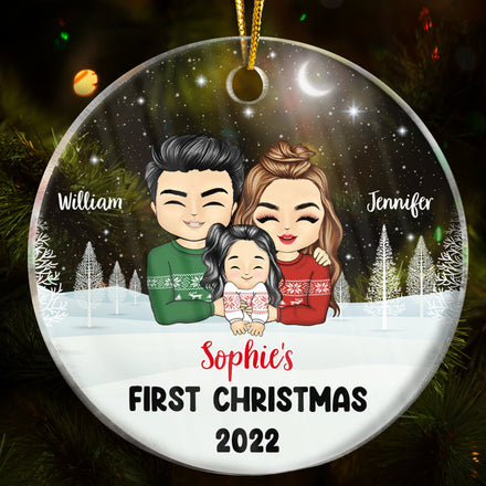 Baby First Christmas - Gift For Father And Mother - Personalized Custom Circle Acrylic Ornament