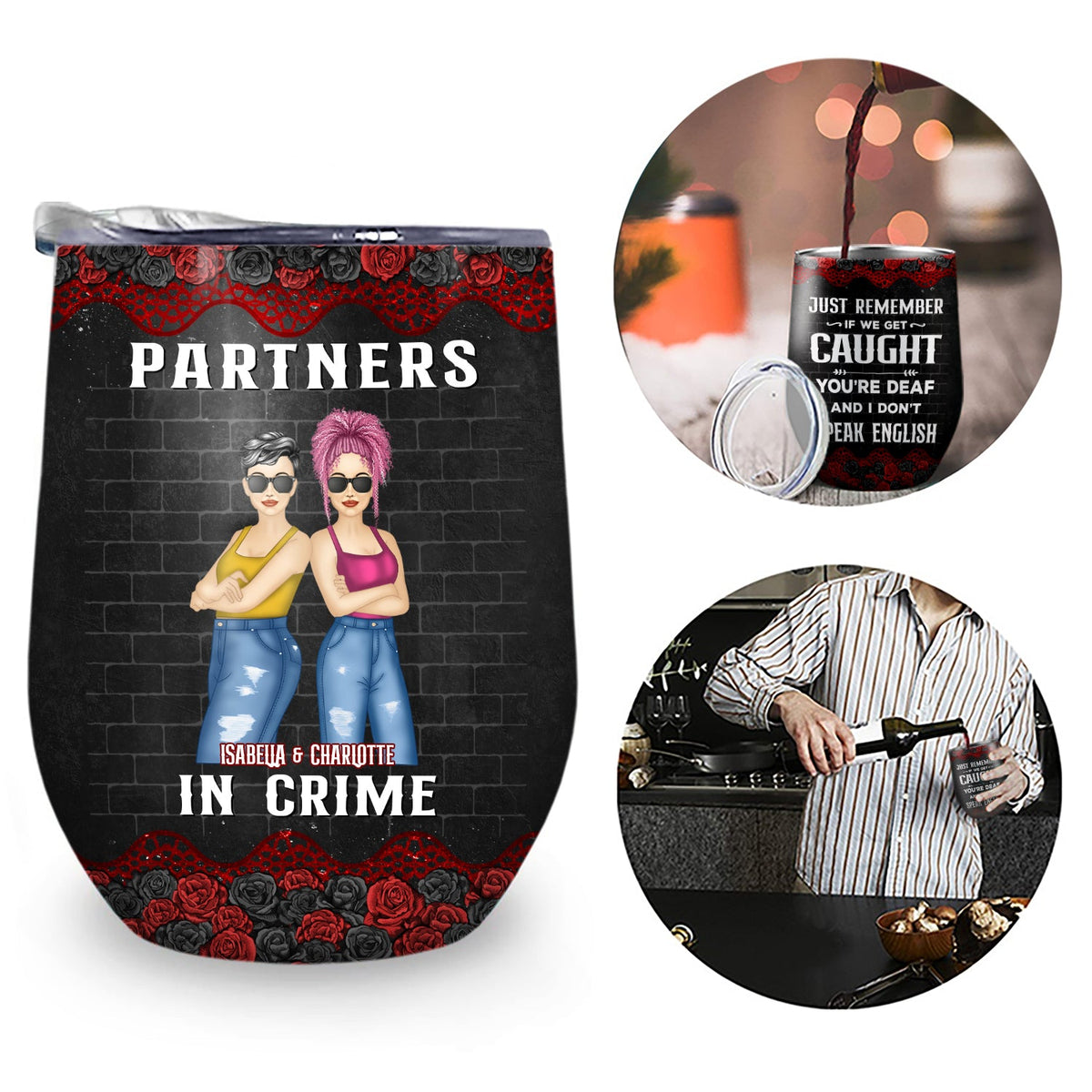 Bestie Partners In Crime If We Get Caught Black Ver - Gift For Besties - Personalized Custom Wine Tumbler
