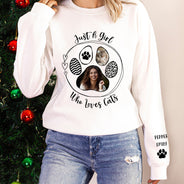 Custom Photo Just A Girl Who Loves Dog - Gift For Dog Lovers - Personalized Sweatshirt With Sleeve Imprint