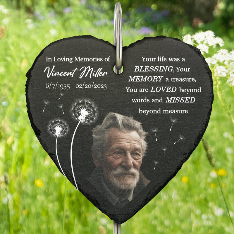 Custom Photo Your Life Was A Blessing - Memorial Gift For Family - Personalized Heart Shaped Garden Slate & Hook