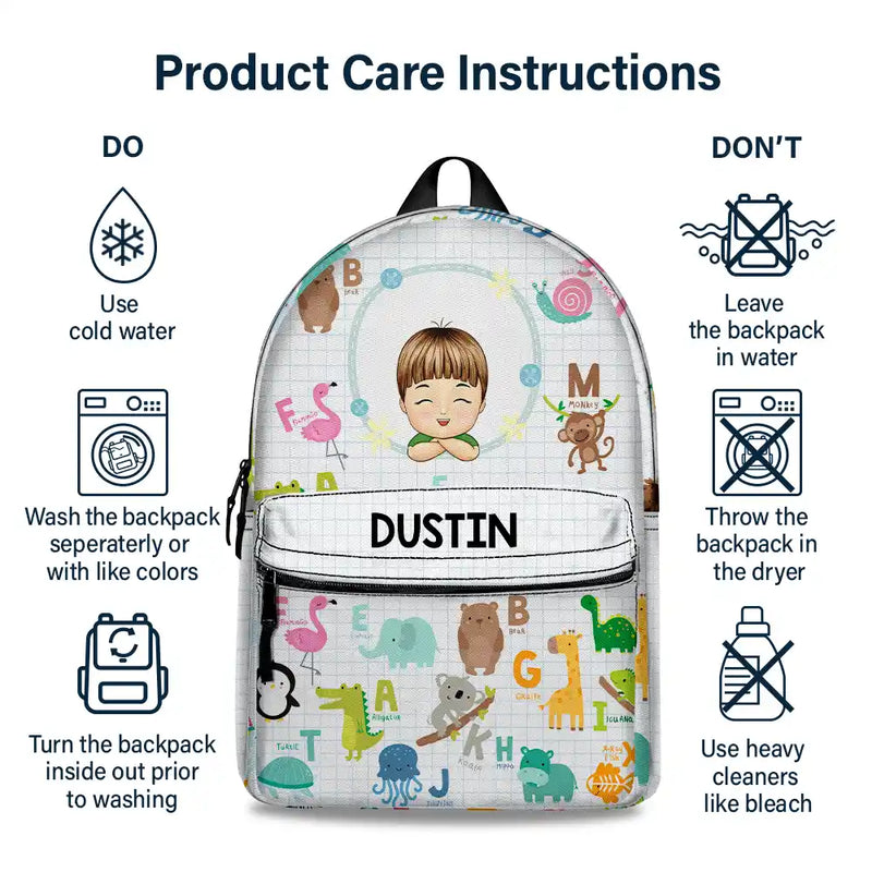 Cute Animal Alphabet - Personalized Canvas Backpack