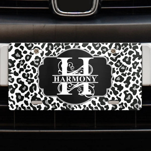 Monogram Leopard Print - Personalized License Plate