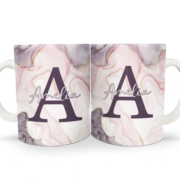 Letter Monogram Marble - Personalized White Edge-to-Edge Mug