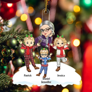 Christmas Grandma Mom Happy Dancing Kids - Personalized Cutout Acrylic Ornament