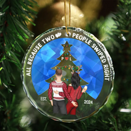 Two People Swiped Right - Personalized Circle Glass Ornament