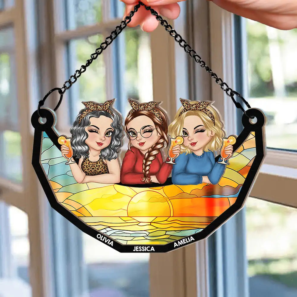 Gift For Bestie - Besties Best Friends Sisters Together - Personalized Window Hanging Suncatcher Ornament