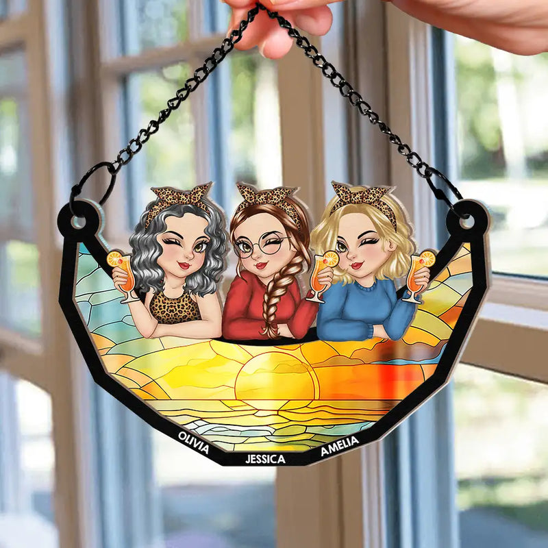 Gift For Bestie - Besties Best Friends Sisters Together - Personalized Window Hanging Suncatcher Ornament