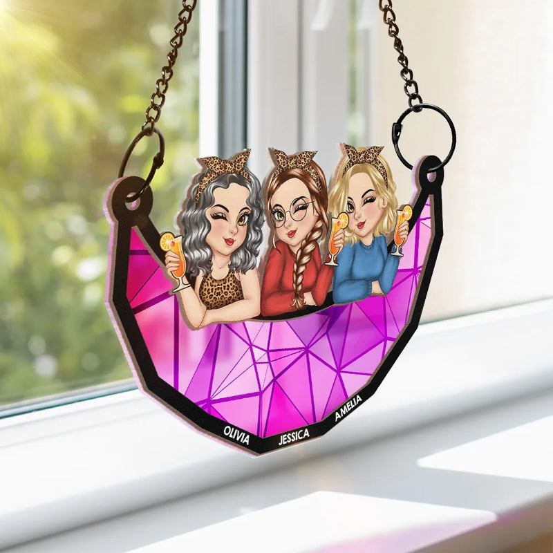Gift For Bestie - Besties Best Friends Sisters Together - Personalized Window Hanging Suncatcher Ornament