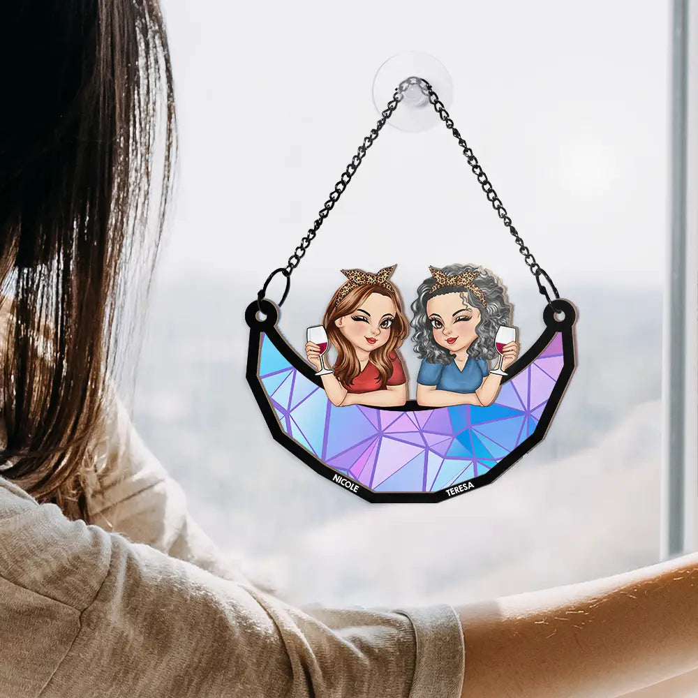 Gift For Bestie - Besties Best Friends Sisters Together - Personalized Window Hanging Suncatcher Ornament