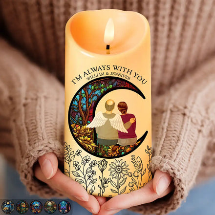 Memorial Crescent Moon Always With You - Personalized Flameless LED Candle