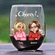 Gift For Bestie, Old Best friends - Old Bestie Here's To Being Friends - Personalized Stemless Wine Glass
