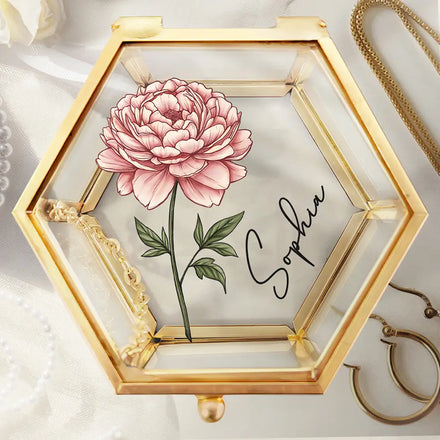 Birth Month Flowers Bloom Where You're Planted - Personalized Glass Jewelry Box